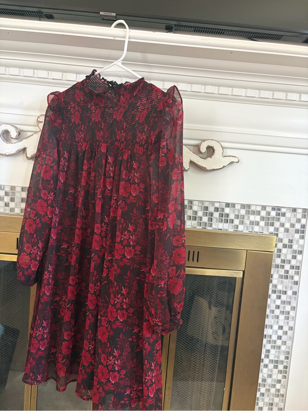 miami Red and Black Floral Long Sleeve Dress